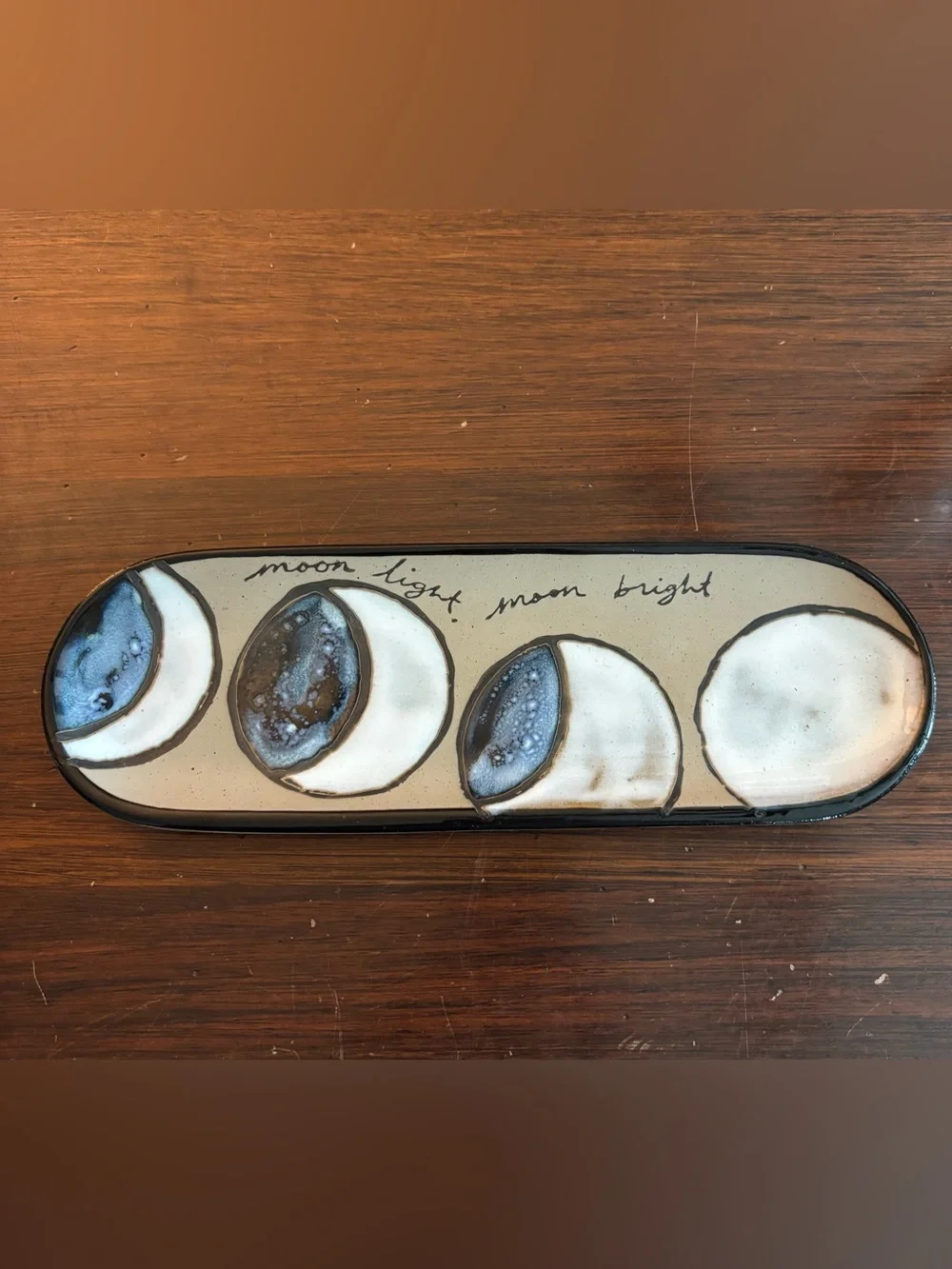 Anthropologie Moon Light 10 1/2” Long Hand Painted Stoneware Trinket Dish